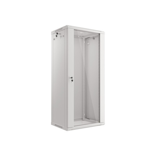 Lanberg WF01-6427-10S 19" 27U SZÉL:600mm MÉLY:450mm MAG:1307mm lapraszerelt üvegajtós szürke fali rack szekrény