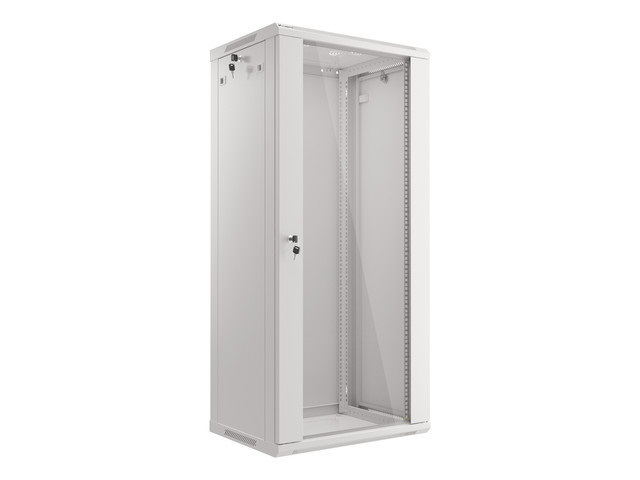 Lanberg WF01-6427-10S 19" 27U SZÉL:600mm MÉLY:450mm MAG:1307mm lapraszerelt üvegajtós szürke fali rack szekrény