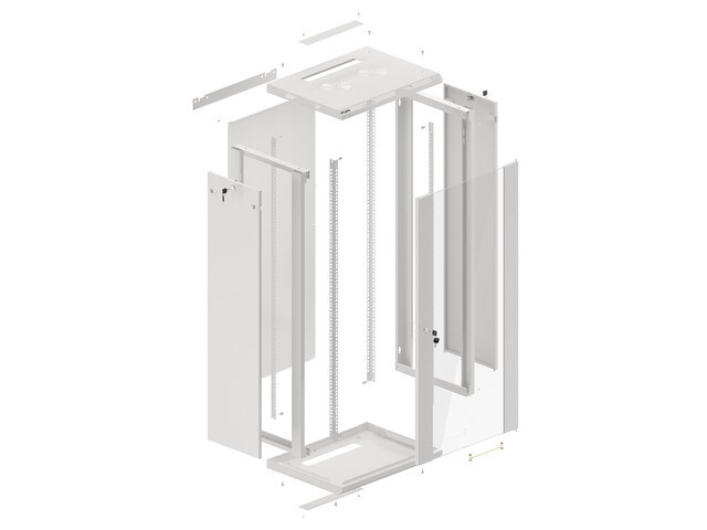Lanberg WF01-6427-10S 19" 27U SZÉL:600mm MÉLY:450mm MAG:1307mm lapraszerelt üvegajtós szürke fali rack szekrény
