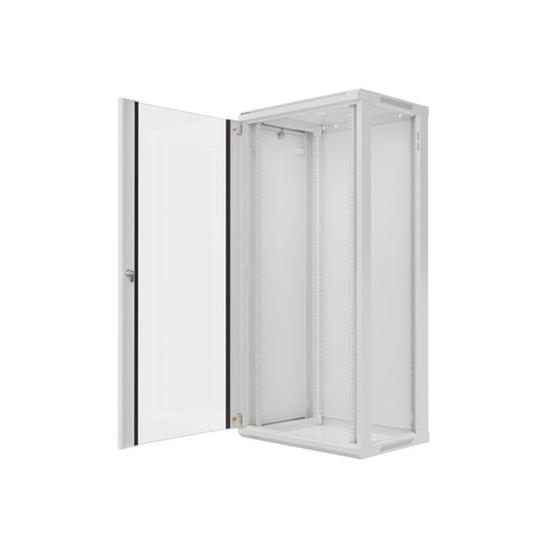 Lanberg WF01-6427-10S 19" 27U SZÉL:600mm MÉLY:450mm MAG:1307mm lapraszerelt üvegajtós szürke fali rack szekrény