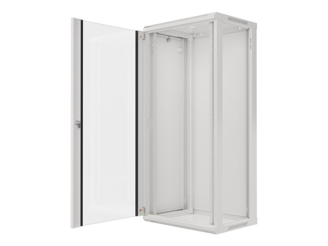 Lanberg WF01-6427-10S 19" 27U SZÉL:600mm MÉLY:450mm MAG:1307mm lapraszerelt üvegajtós szürke fali rack szekrény