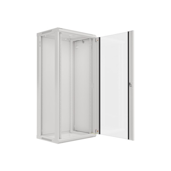 Lanberg WF01-6427-10S 19" 27U SZÉL:600mm MÉLY:450mm MAG:1307mm lapraszerelt üvegajtós szürke fali rack szekrény