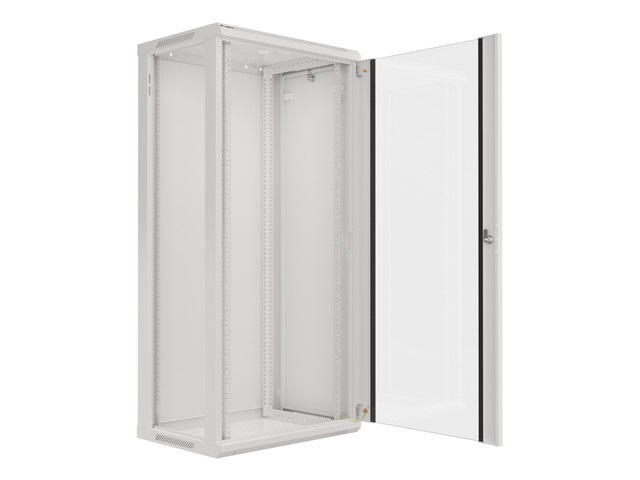 Lanberg WF01-6427-10S 19" 27U SZÉL:600mm MÉLY:450mm MAG:1307mm lapraszerelt üvegajtós szürke fali rack szekrény