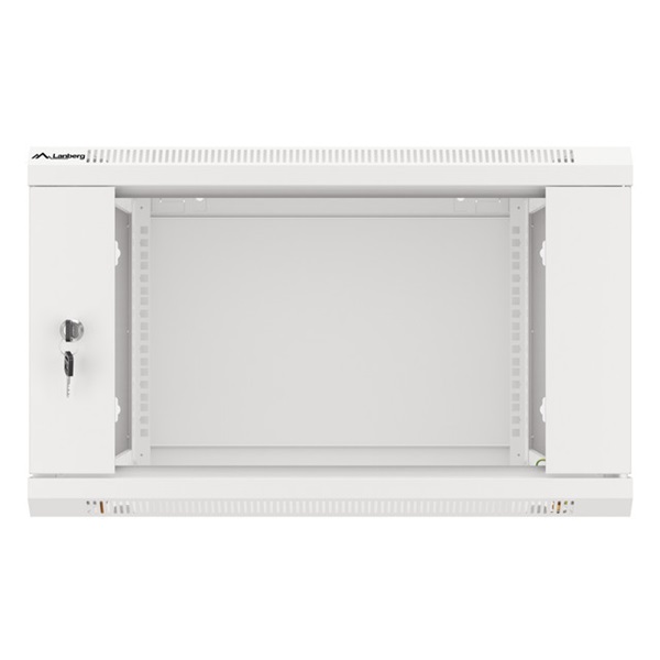 Lanberg WF01-6606-10S 19" 6U SZÉL:600mm MÉLY:600mm MAG:379mm lapraszerelt üvegajtós szürke fali rack szekrény