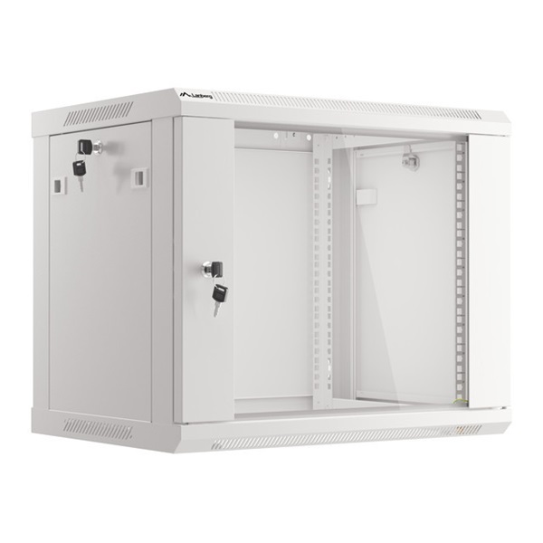 Lanberg WF01-6606-10S 19" 9U SZÉL:600mm MÉLY:450mm MAG:512mm lapraszerelt üvegajtós szürke fali rack szekrény