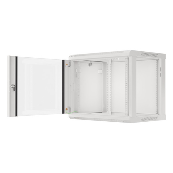 Lanberg WF01-6606-10S 19" 9U SZÉL:600mm MÉLY:450mm MAG:512mm lapraszerelt üvegajtós szürke fali rack szekrény