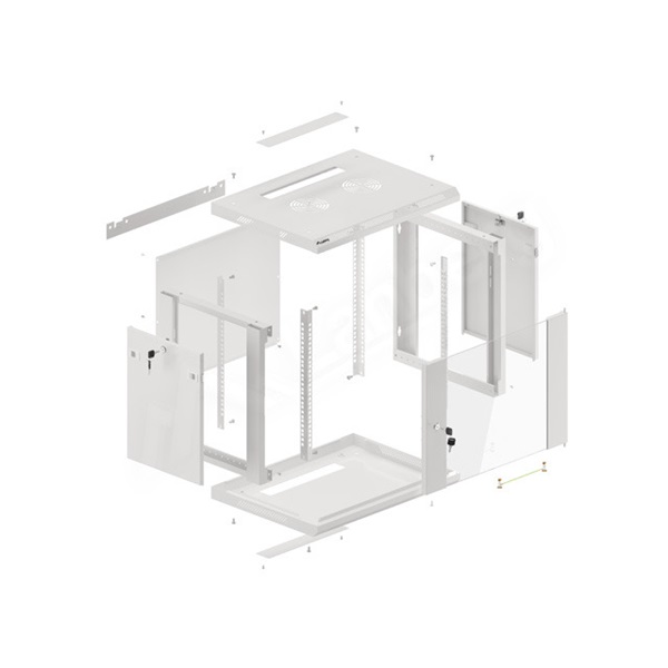 Lanberg WF01-6606-10S 19" 9U SZÉL:600mm MÉLY:450mm MAG:512mm lapraszerelt üvegajtós szürke fali rack szekrény