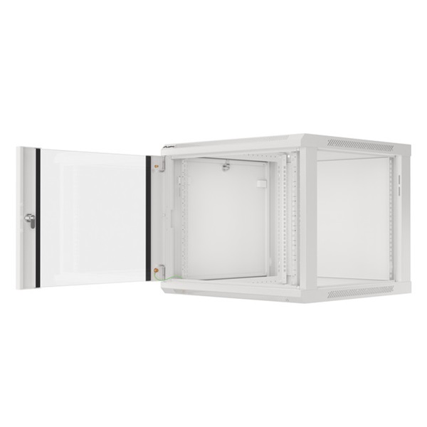 Lanberg WF01-6609-10S 19" 9U SZÉL:600mm MÉLY:600mm MAG:512mm lapraszerelt üvegajtós szürke fali rack szekrény