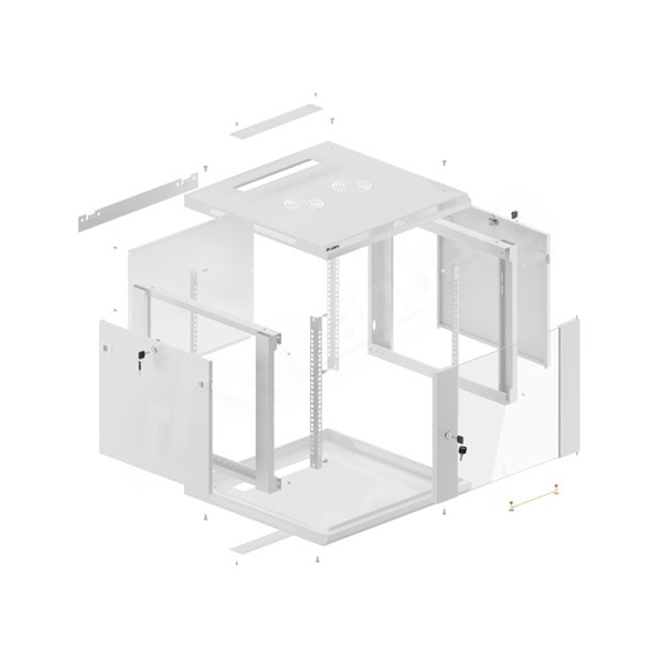 Lanberg WF01-6609-10S 19" 9U SZÉL:600mm MÉLY:600mm MAG:512mm lapraszerelt üvegajtós szürke fali rack szekrény
