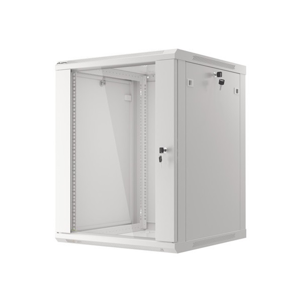 Lanberg WF01-6615-10S 19" 15U SZÉL:600mm MÉLY:600mm MAG:774mm lapraszerelt üvegajtós szürke fali rack szekrény