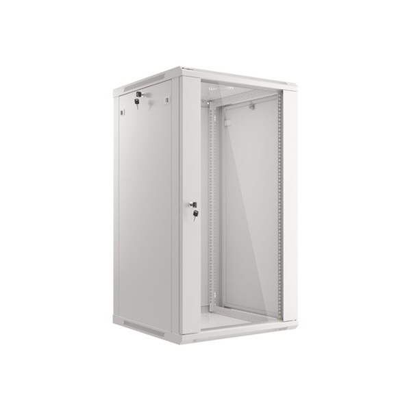 Lanberg WF01-6622-10S 19" 22U SZÉL:600mm MÉLY:600mm MAG:1085mm lapraszerelt üvegajtós szürke fali rack szekrény