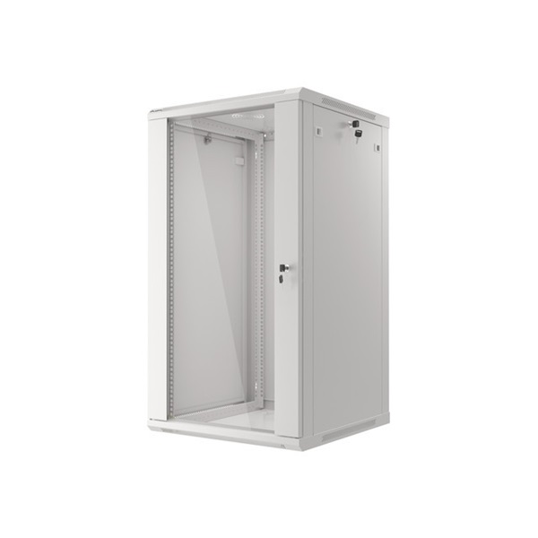 Lanberg WF01-6622-10S 19" 22U SZÉL:600mm MÉLY:600mm MAG:1085mm lapraszerelt üvegajtós szürke fali rack szekrény