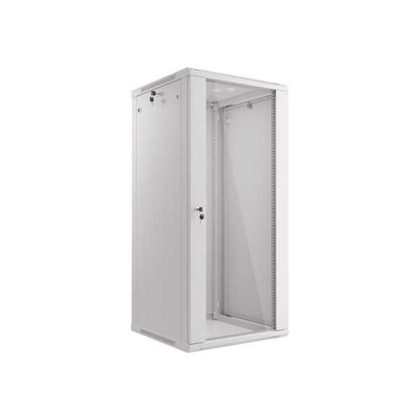 Lanberg WF01-6627-10S 19" 27U SZÉL:600mm MÉLY:600mm MAG:1307mm lapraszerelt üvegajtós szürke fali rack szekrény