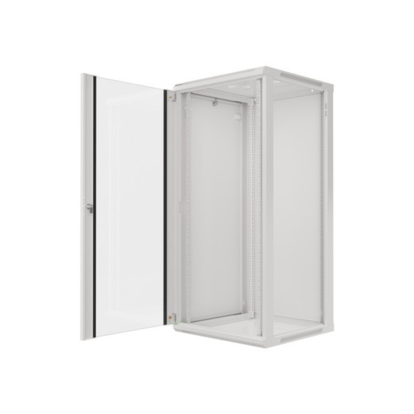 Lanberg WF01-6627-10S 19" 27U SZÉL:600mm MÉLY:600mm MAG:1307mm lapraszerelt üvegajtós szürke fali rack szekrény