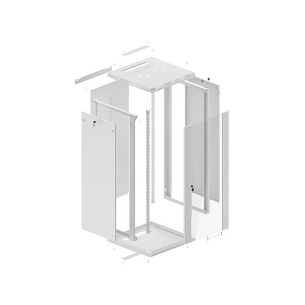 Lanberg WF01-6627-10S 19" 27U SZÉL:600mm MÉLY:600mm MAG:1307mm lapraszerelt üvegajtós szürke fali rack szekrény