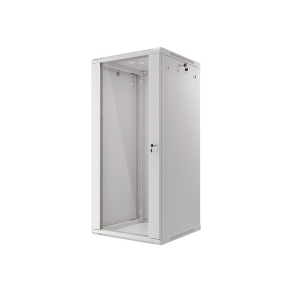 Lanberg WF01-6627-10S 19" 27U SZÉL:600mm MÉLY:600mm MAG:1307mm lapraszerelt üvegajtós szürke fali rack szekrény