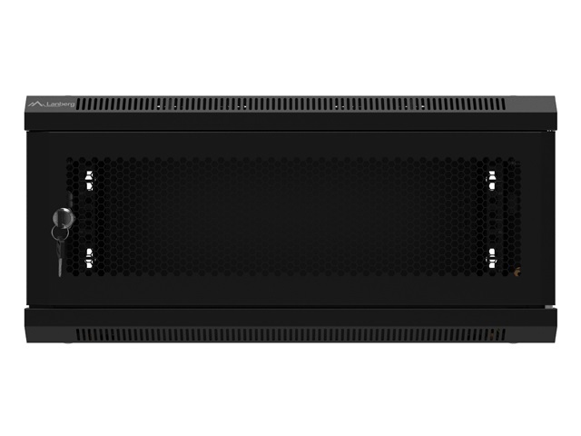Lanberg WF01-6404-23B 19" 4U SZÉL:600mm MÉLY:450mm MAG:512mm lapraszerelt perforált ajtós fekete fali rack szekrény
