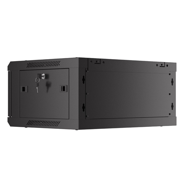 Lanberg WF01-6404-23B 19" 4U SZÉL:600mm MÉLY:450mm MAG:512mm lapraszerelt perforált ajtós fekete fali rack szekrény