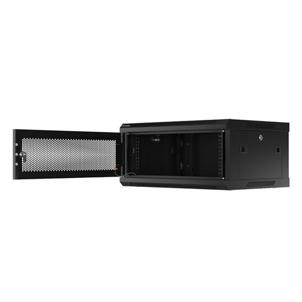 Lanberg WF01-6404-23B 19" 4U SZÉL:600mm MÉLY:450mm MAG:512mm lapraszerelt perforált ajtós fekete fali rack szekrény