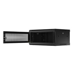 Lanberg WF01-6404-23B 19" 4U SZÉL:600mm MÉLY:450mm MAG:512mm lapraszerelt perforált ajtós fekete fali rack szekrény