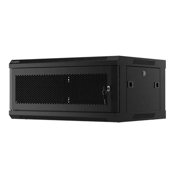 Lanberg WF01-6404-23B 19" 4U SZÉL:600mm MÉLY:450mm MAG:512mm lapraszerelt perforált ajtós fekete fali rack szekrény