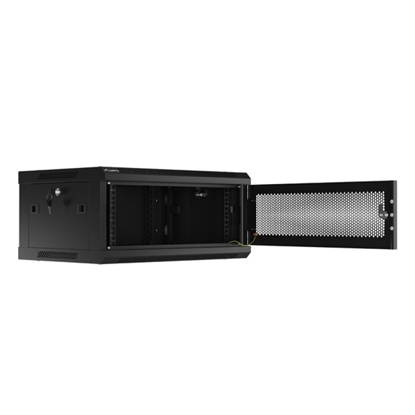 Lanberg WF01-6404-23B 19" 4U SZÉL:600mm MÉLY:450mm MAG:512mm lapraszerelt perforált ajtós fekete fali rack szekrény