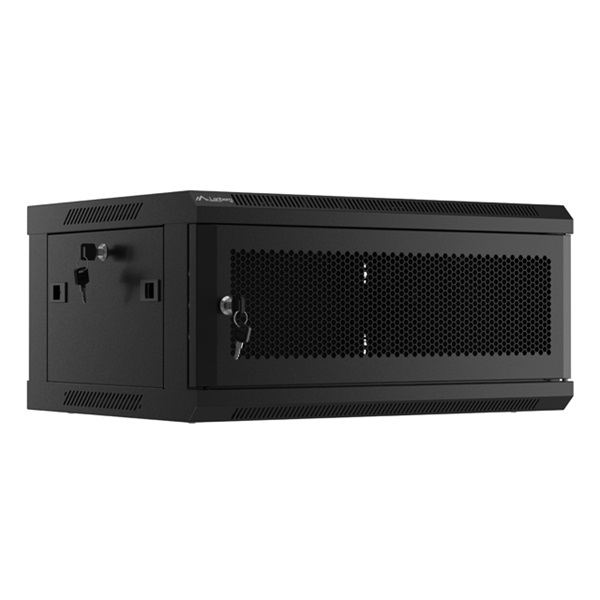 Lanberg WF01-6404-23B 19" 4U SZÉL:600mm MÉLY:450mm MAG:512mm lapraszerelt perforált ajtós fekete fali rack szekrény