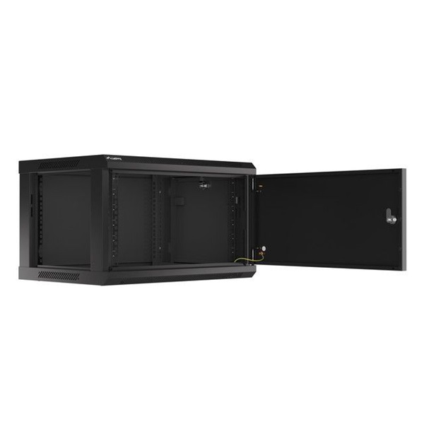 Lanberg WF01-6406-00B 19" 6U SZÉL:600mm MÉLY:450mm MAG:600mm lapraszerelt fémajtós fekete fali rack szekrény