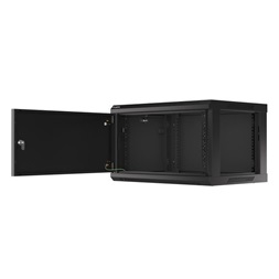Lanberg WF01-6406-00B 19" 6U SZÉL:600mm MÉLY:450mm MAG:600mm lapraszerelt fémajtós fekete fali rack szekrény