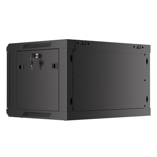 Lanberg WF01-6406-00B 19" 6U SZÉL:600mm MÉLY:450mm MAG:600mm lapraszerelt fémajtós fekete fali rack szekrény