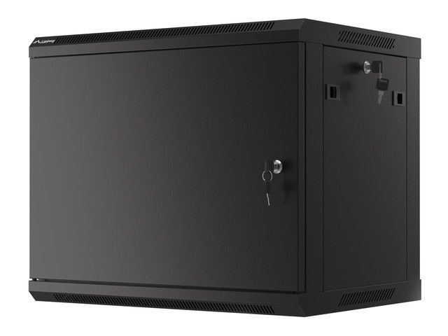 Lanberg WF01-6409-00B 19" 9U SZÉL:600mm MÉLY:450mm MAG:512mm lapraszerelt fémajtós fekete fali rack szekrény