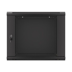 Lanberg WF01-6409-10B 19" 9U SZÉL:600mm MÉLY:450mm MAG:512mm lapraszerelt üvegajtós fekete fali rack szekrény
