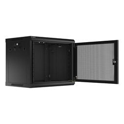 Lanberg WF01-6409-23B 19" 9U SZÉL:600mm MÉLY:450mm MAG:512mm lapraszerelt perforált ajtós fekete fali rack szekrény