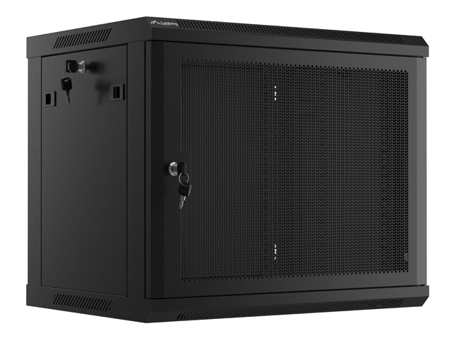 Lanberg WF01-6409-23B 19" 9U SZÉL:600mm MÉLY:450mm MAG:512mm lapraszerelt perforált ajtós fekete fali rack szekrény