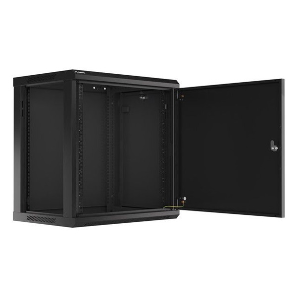 Lanberg WF01-6412-00B 19" 12U SZÉL:600mm MÉLY:450mm MAG:645mm lapraszerelt fémajtós fekete fali rack szekrény