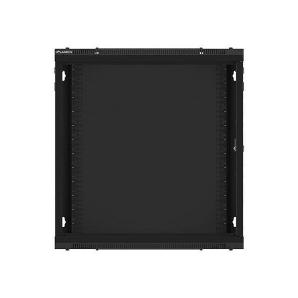 Lanberg WF01-6412-00B 19" 12U SZÉL:600mm MÉLY:450mm MAG:645mm lapraszerelt fémajtós fekete fali rack szekrény