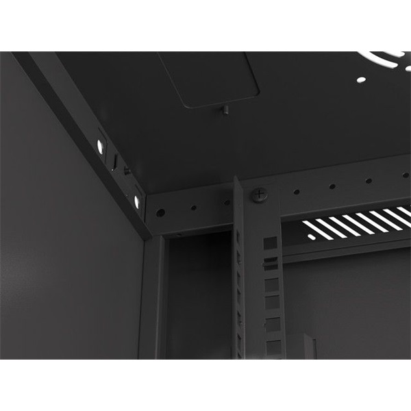 Lanberg WF01-6412-00B 19" 12U SZÉL:600mm MÉLY:450mm MAG:645mm lapraszerelt fémajtós fekete fali rack szekrény