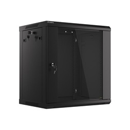 Lanberg WF01-6412-10B 19" 12U SZÉL:600mm MÉLY:450mm MAG:640mm lapraszerelt üvegajtós fekete fali rack szekrény