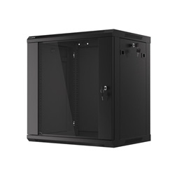 Lanberg WF01-6412-10B 19" 12U SZÉL:600mm MÉLY:450mm MAG:640mm lapraszerelt üvegajtós fekete fali rack szekrény