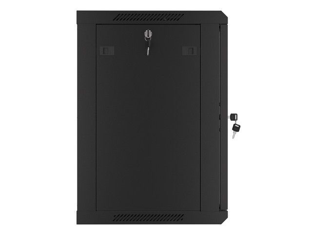 Lanberg WF01-6412-10B 19" 12U SZÉL:600mm MÉLY:450mm MAG:640mm lapraszerelt üvegajtós fekete fali rack szekrény
