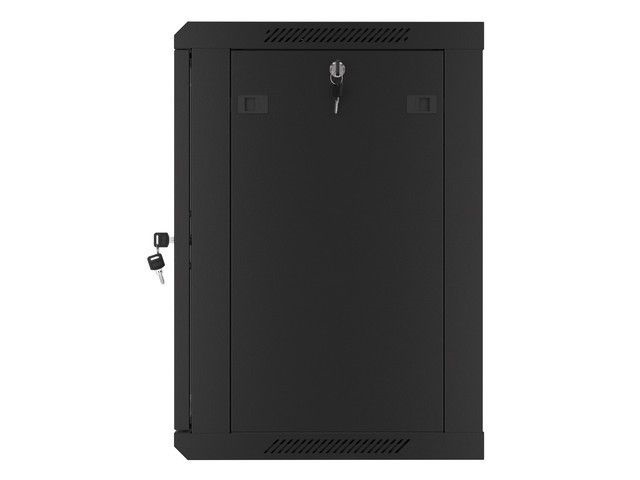 Lanberg WF01-6412-10B 19" 12U SZÉL:600mm MÉLY:450mm MAG:640mm lapraszerelt üvegajtós fekete fali rack szekrény