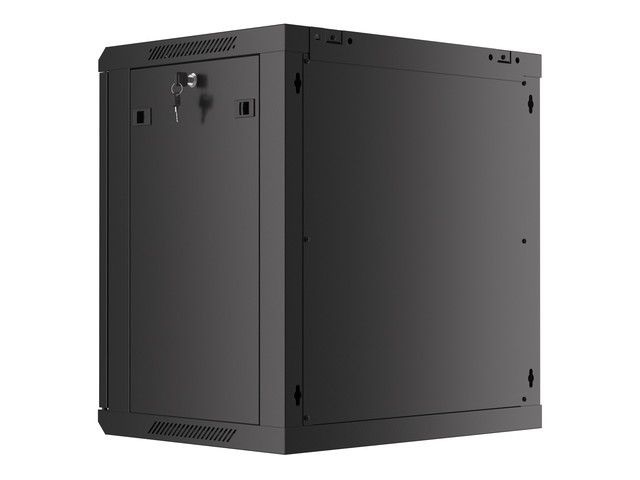 Lanberg WF01-6412-10B 19" 12U SZÉL:600mm MÉLY:450mm MAG:640mm lapraszerelt üvegajtós fekete fali rack szekrény