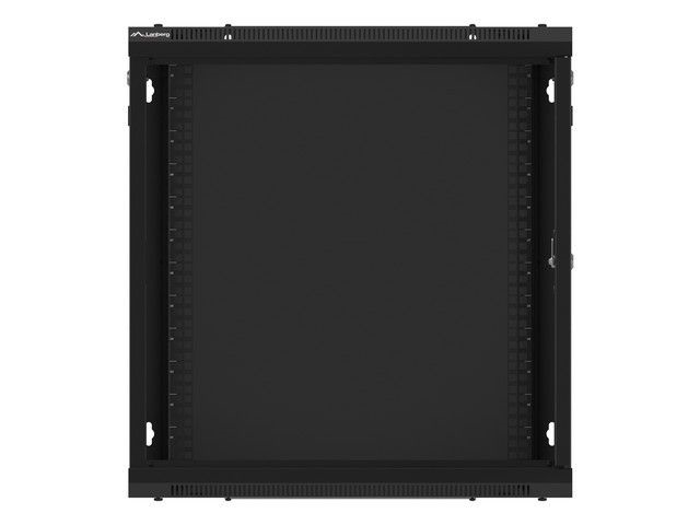 Lanberg WF01-6412-10B 19" 12U SZÉL:600mm MÉLY:450mm MAG:640mm lapraszerelt üvegajtós fekete fali rack szekrény