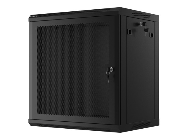 Lanberg WF01-6412-23B 19" 12U SZÉL:600mm MÉLY:450mm MAG:512mm lapraszerelt perforált ajtós fekete fali rack szekrény