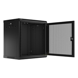 Lanberg WF01-6412-23B 19" 12U SZÉL:600mm MÉLY:450mm MAG:512mm lapraszerelt perforált ajtós fekete fali rack szekrény