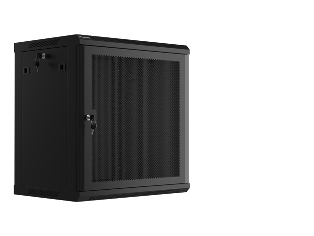 Lanberg WF01-6412-23B 19" 12U SZÉL:600mm MÉLY:450mm MAG:512mm lapraszerelt perforált ajtós fekete fali rack szekrény