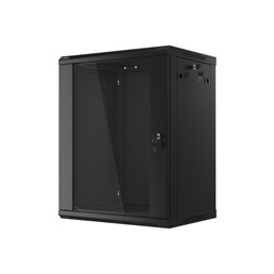Lanberg WF01-6415-10B 19" 15U SZÉL:600mm MÉLY:450mm MAG:774mm lapraszerelt üvegajtós fekete fali rack szekrény