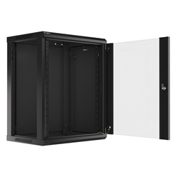 Lanberg WF01-6415-10B 19" 15U SZÉL:600mm MÉLY:450mm MAG:774mm lapraszerelt üvegajtós fekete fali rack szekrény