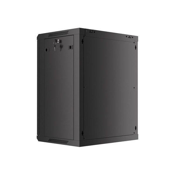 Lanberg WF01-6415-10B 19" 15U SZÉL:600mm MÉLY:450mm MAG:774mm lapraszerelt üvegajtós fekete fali rack szekrény