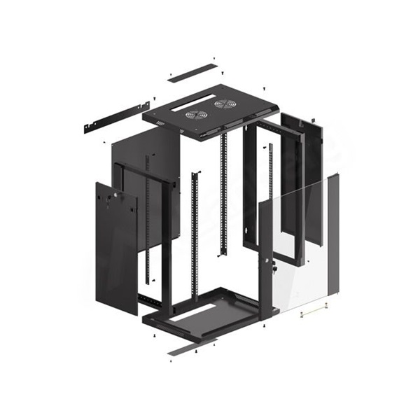Lanberg WF01-6415-10B 19" 15U SZÉL:600mm MÉLY:450mm MAG:774mm lapraszerelt üvegajtós fekete fali rack szekrény
